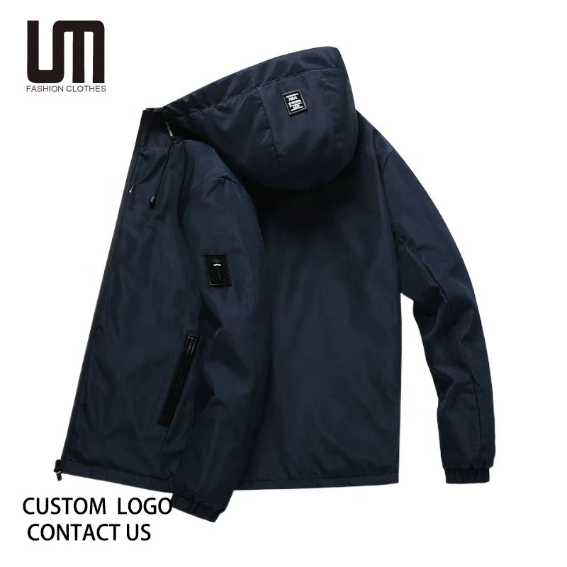 Custom Logo Men's Windbreaker Jacket - Stylish Windproof Coat with Zipper (Fashion Plus Size 4XL Outdoor Coats for Men)