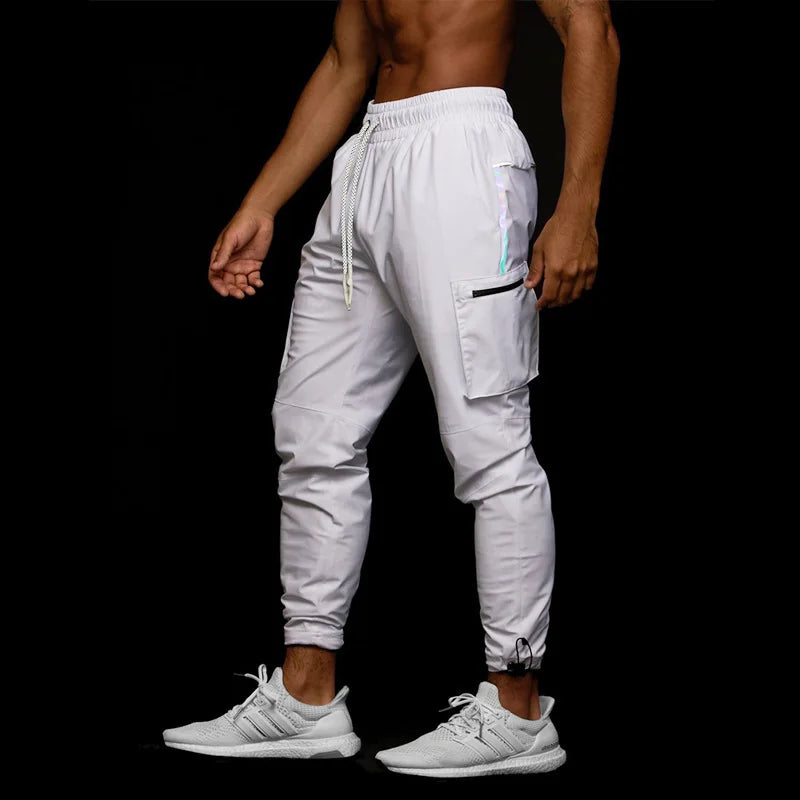 2025 New Night Running Reflective Plus Size Pants 3D Pocket Cargo Pants Waterproof Mens Jogger Pants With a Loop