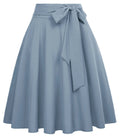 Wholesale Custom Casual Knitted Pleated Knee-Length Ruched Flowy Skirt Women's High Waist A-Line Skater Flared Midi Skirt