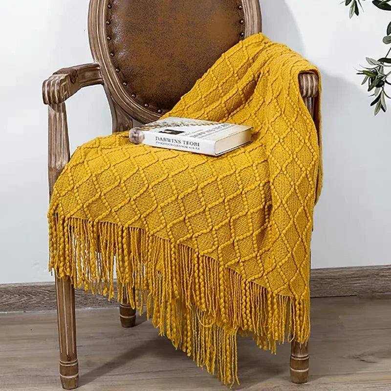 Modern Mediterranean Simple Folded Acrylic Knitted Blanket Throw Comfortable Travel Nap Towel Bed Plaid Tapestry Eco-Friendly