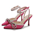 Factory Custom Bow Rhinestone High Heels Sequin Pointy Strap Sandals Women's Glass slippers