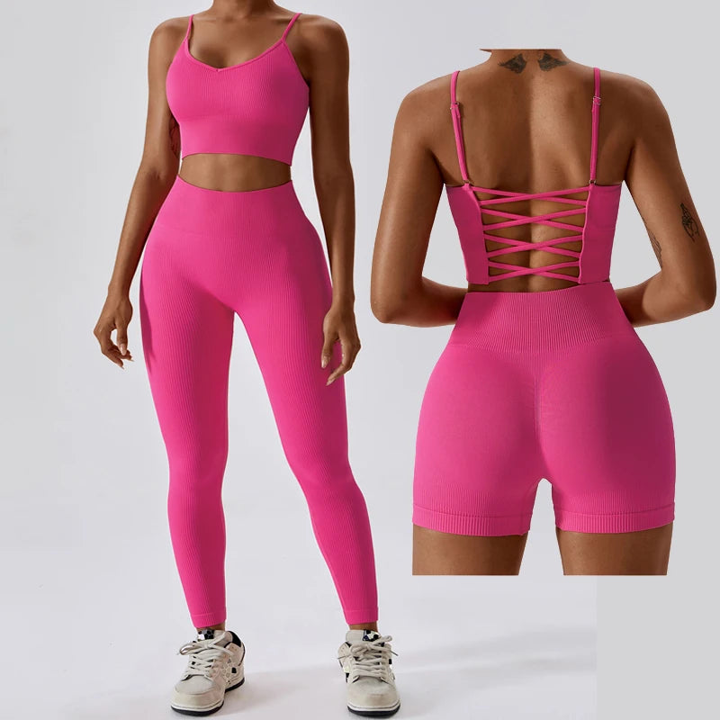 Best Selling 3 Pcs Women Excise Wear Core Scrunch Butt Workout Sets for Women Fitness Yoga Wear Fitness Clothing