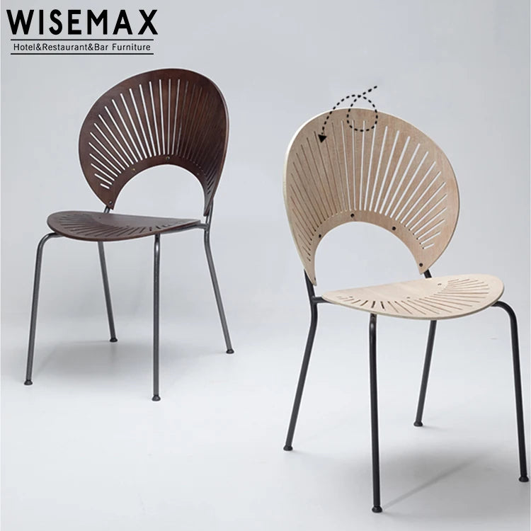 WISEMAX FURNITURE Hot Selling Fast Food Restaurant curver Back Plywood Metal Legs Chair Nordic Design Cafe Dining Chairs