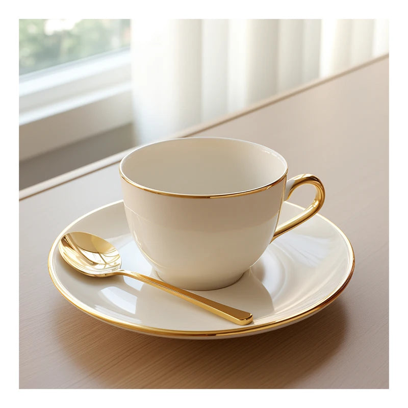 Customized Spot White Porcelain Coffee Tea Set Cafe Espresso British Tea Cup and Saucer Set Bone China Tea Set Luxury Classic