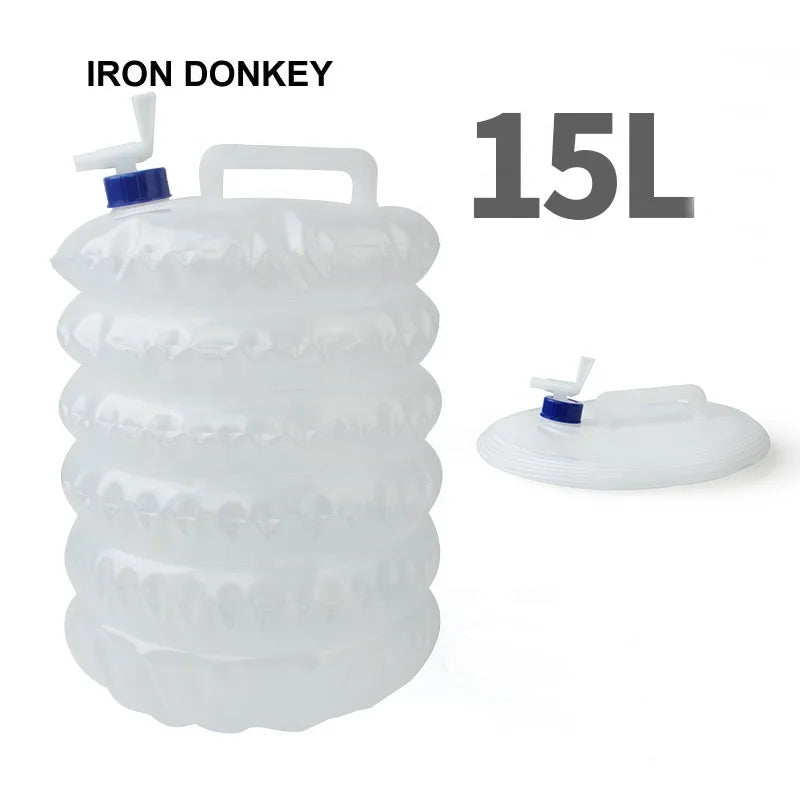IRONDONKEY 15L Folding Water Bottle Outdoor Barbecue Survival Water Bag With Faucet Telescopic Bucket Camping Gear