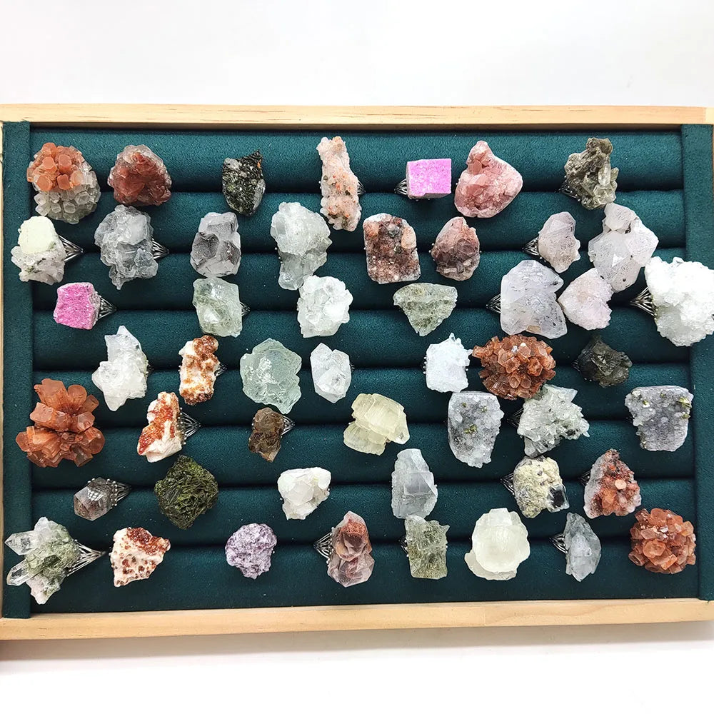 Wholesale Natural Crystal Raw Stone Rings Crystal Rough Stone Jewelry for Gifts