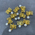 Gold Plated Butterfly Brass Metal Charm With Pearls Jewelry Making DIY Necklace Bracelet Pendant Accessory