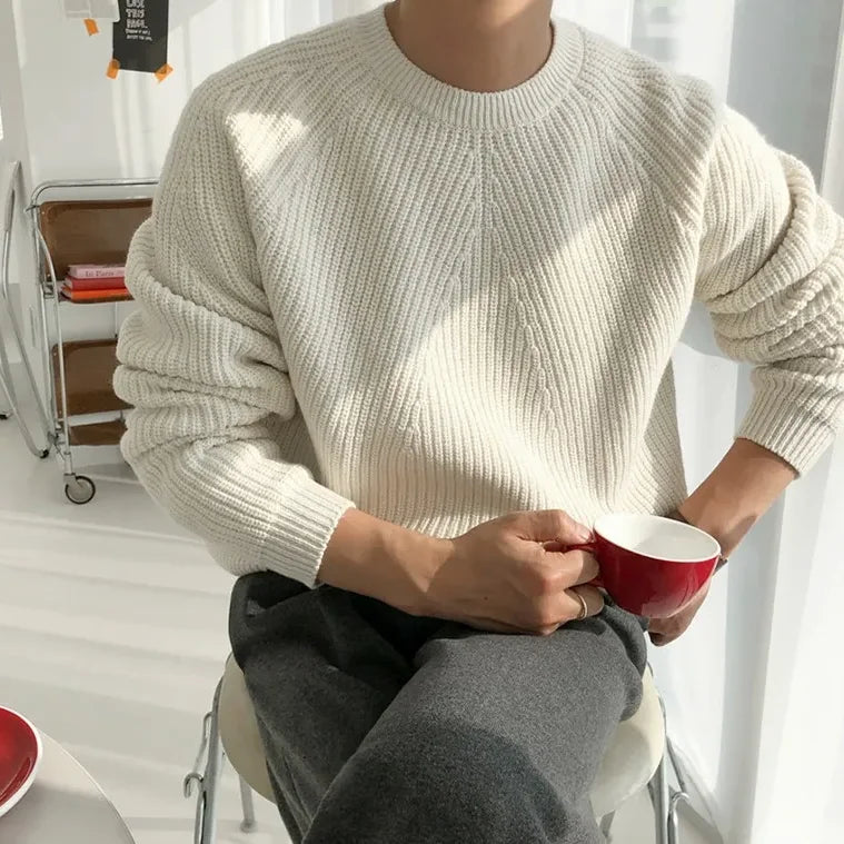 2024 New Loose Casual Crewneck Solid Color Top Coat Knitted Pullover Sweater for Men