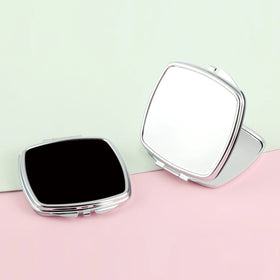 60*60*10mm Square Cosmetic Mirror PU Leather Wrapped Plating Silver and Gold Frame Optional Pink or Black