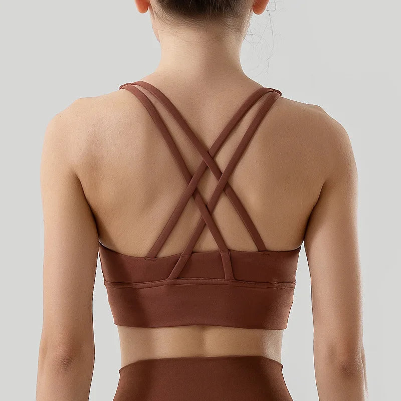 Lady Crisscross Straps Bra Top Breathable Quick Dry Crop Top Stretch Fabric Sport Bras