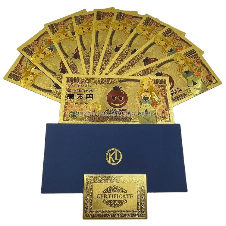 Japanese Korosensei Anime 10000 Yen Money 999999 24k Gold Plated Banknote
