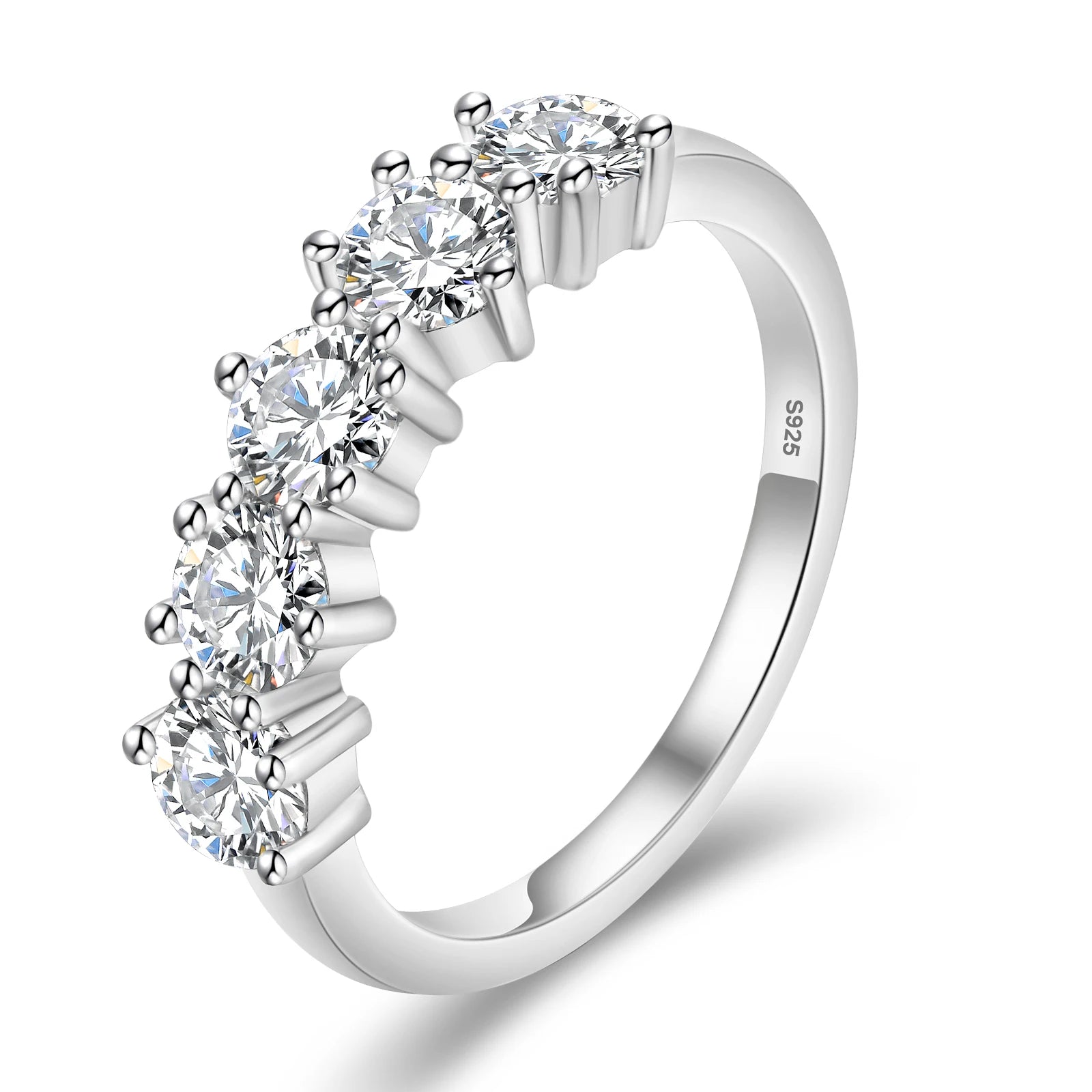 Anniversary Gifts 5 Stone Moissanite D VVS Lab Created Women Jewelry 14K White Gold Plated 925 Sterling Silver Wedding Band Ring