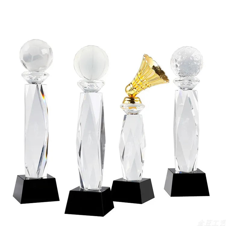 Multiple Sizes Custom Engraving Basketball Football Baseball Tennis Ball Golf Sports Crystal Trophy