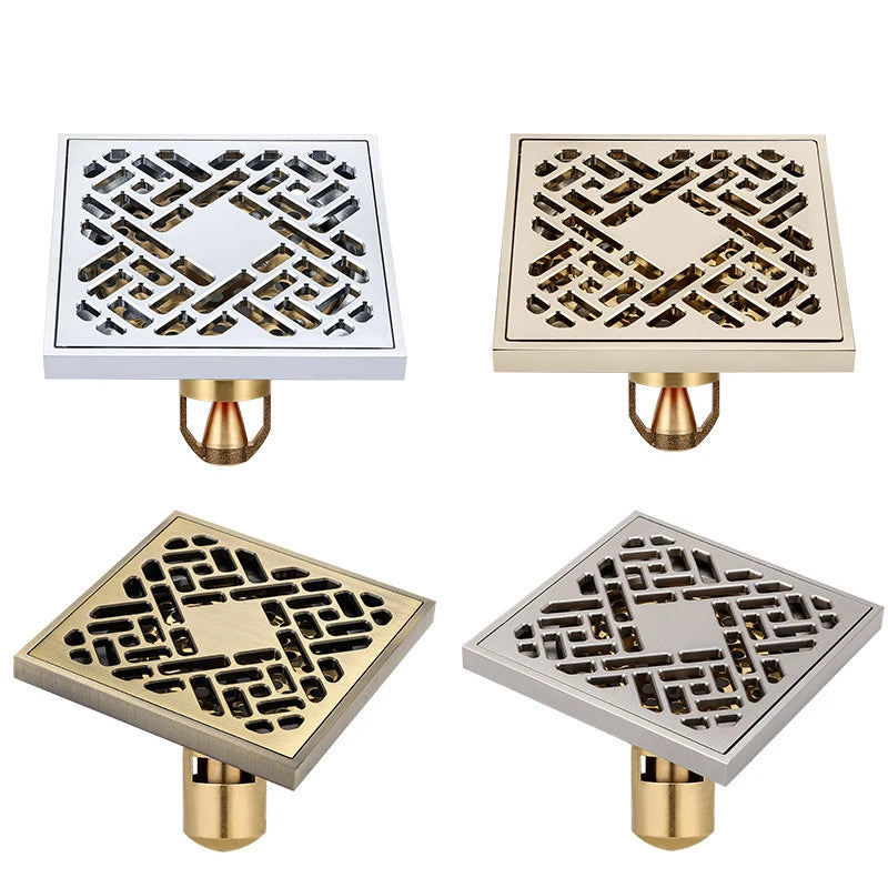 Drain Strainer Pattern Design 4 Inches Square Copper Floor Drain Anti Odor