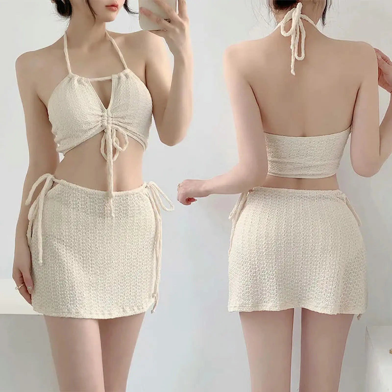 Wholesale 1127 Mini Dresses Bathing Suits Women's Swimsuits Texture String Sexy Tankini Bikini 3 Piece Set Swimwear Beachwear