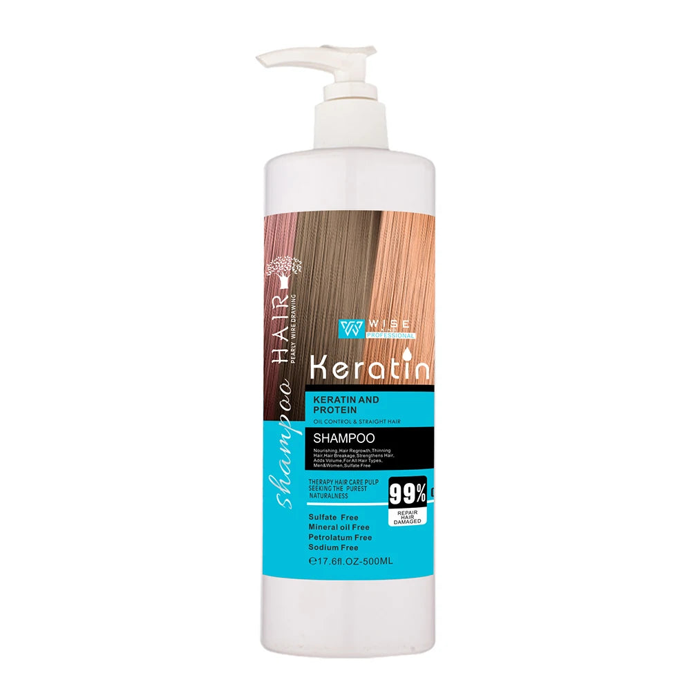 Wiseking Organic Keratin Shampoo Wholesale Nourishes Strengthens Hair Smoothing Reduce Frizz Daily Care 500ml Sulfate Free Mild