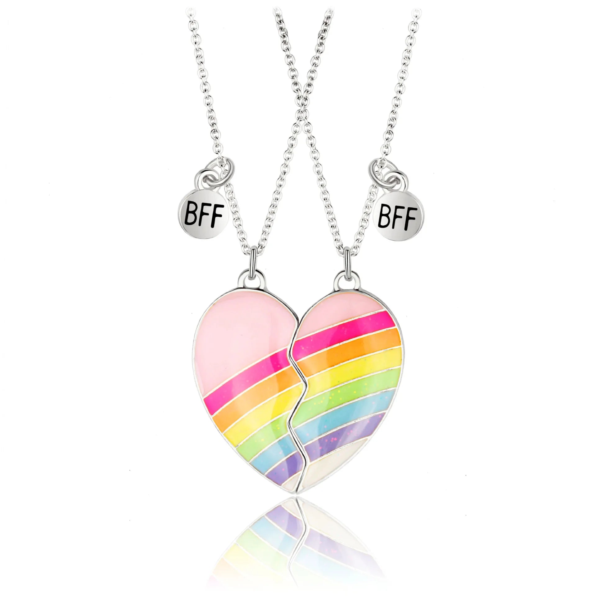 Pink Blue Sequin Stitching Heart Broken Best Friends Necklace Pendant Chain BFF Friendship Jewelry Gifts For Kids 2PCS/Set
