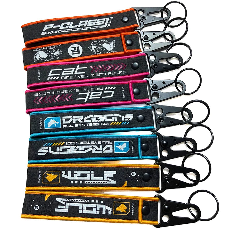 Newest Durable Custom Fabric Lanyard Keychain Thermal Transfer Printed Embroidered Flight Airplane Jet Tags for Car Motorcycle