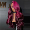 Wholesale 99J Burgundy Cambodian Remy Hair Wig Long Length Lace Front Glueless Full Lace Wig with Curly Deep Wave Red 99J Wig