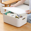 Hongdec White Stackable Durable Plastic Sundries Storage Box with Cover Household Snacks Basket Functional Design