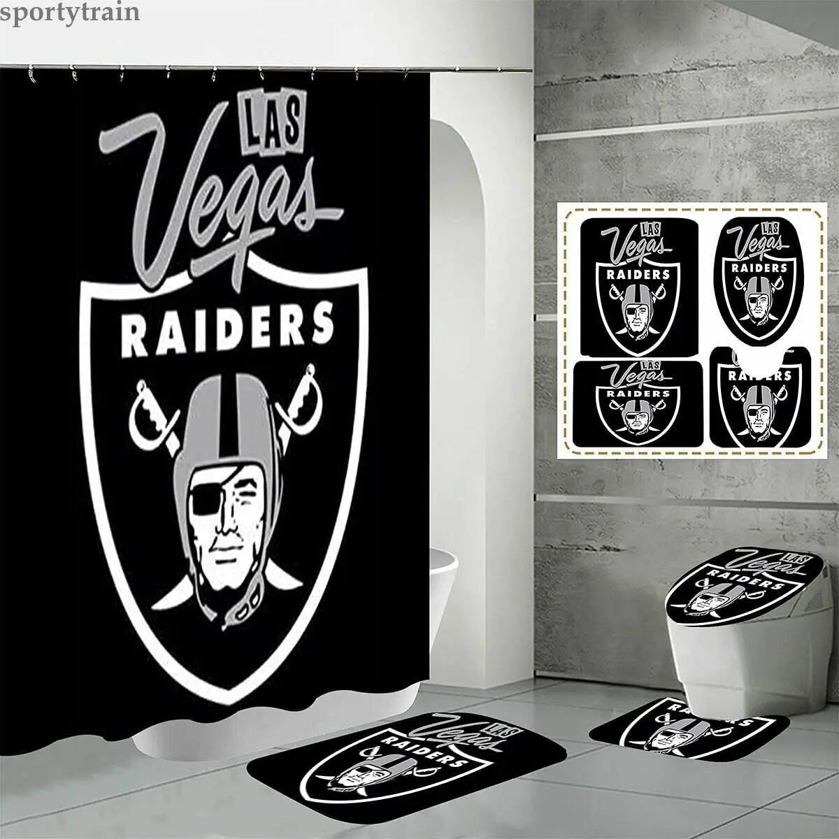 Las Vegas Raiders Bathroom Set Shower Curtain Bathroom Rugs Toilet Lid Cover