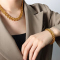 Moge Jewelry Tarnish Free & Waterproof 18K Gold Plated Chunky Toggle Link Chain Stainless Steel Women's Necklace and Bracelet