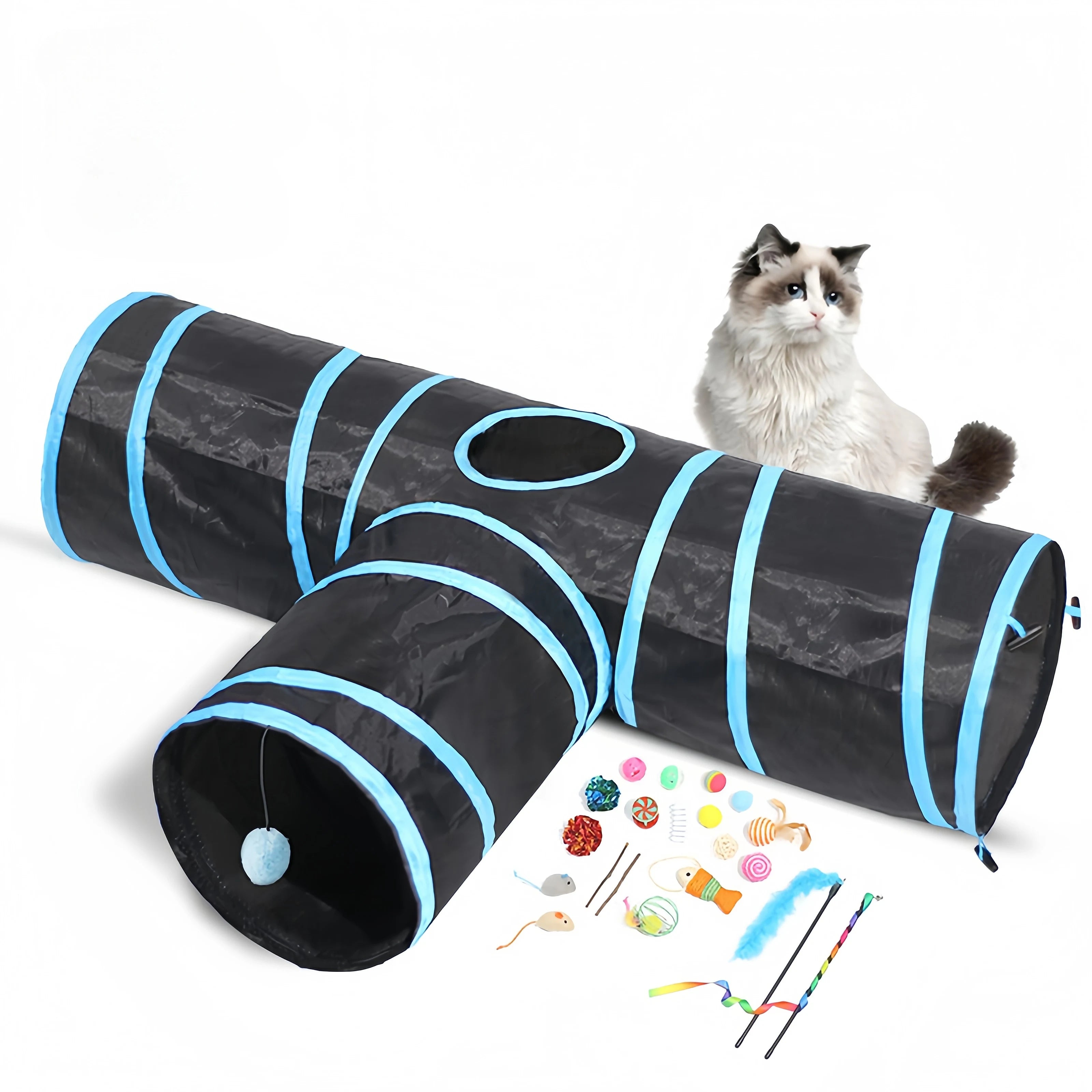 New Design Luxury Durable Nylon Polyester Funny Eco-Friendly Sustainable Pop-Up 3 Way Collapsible Cat Tunnel Toy
