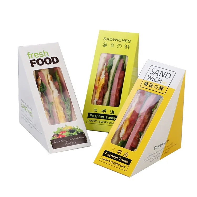 Custom-Made Triangular Kraft Paper Box Takeaway Food Grade Baking Bread Box PVC Transparent Window Matte Finish UV Shipping