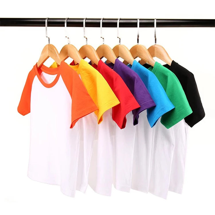 Promotional Boys and Girls High Quality Customized Blank Logo Printing Raglan Sleeve T-Shirts for Kid