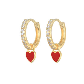 Gold Zircon Stone Waterproof Crystal Earrings Hoop Earrings for Women Wedding Party Cubic Zirconia with Heart Dangle Earrings