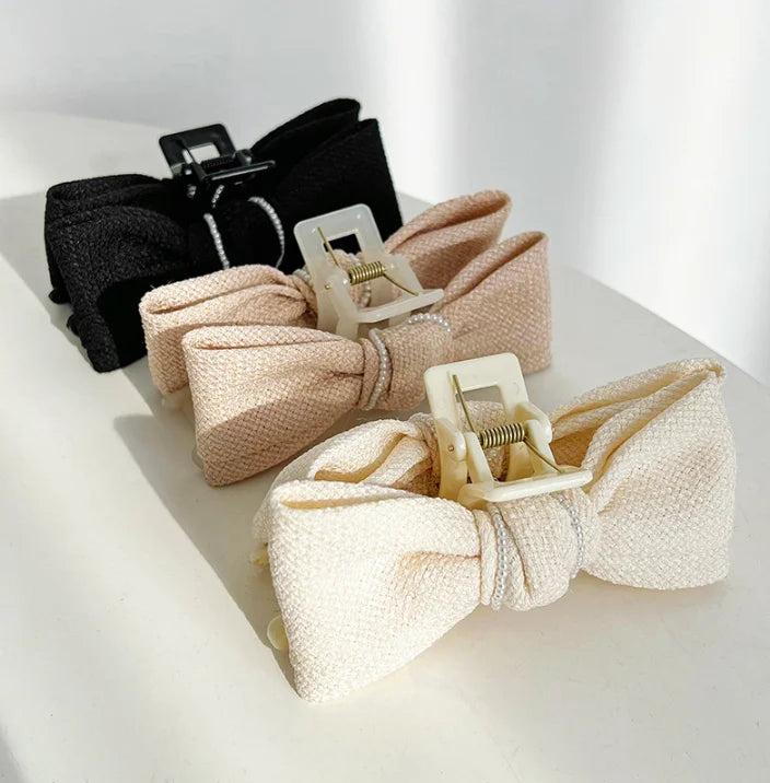 New French Wholesale Solid Color Bow Hair Claw Clip for Women Girls Ponytail Hair Accessories