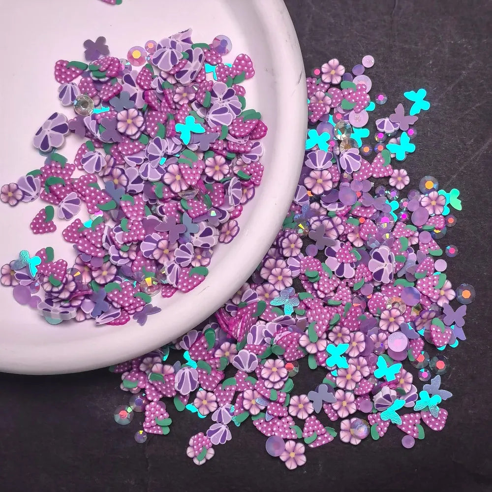500g DIY Craft Slime Sprinkles Clay Grape Seashells Flowers Mix Polymer Clay Sprinkles Slices Nails Arts Crafts Fillers