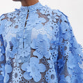 Wholesale Blue 3D Applique Floral Lace Kaftan Mini Dress Fabric