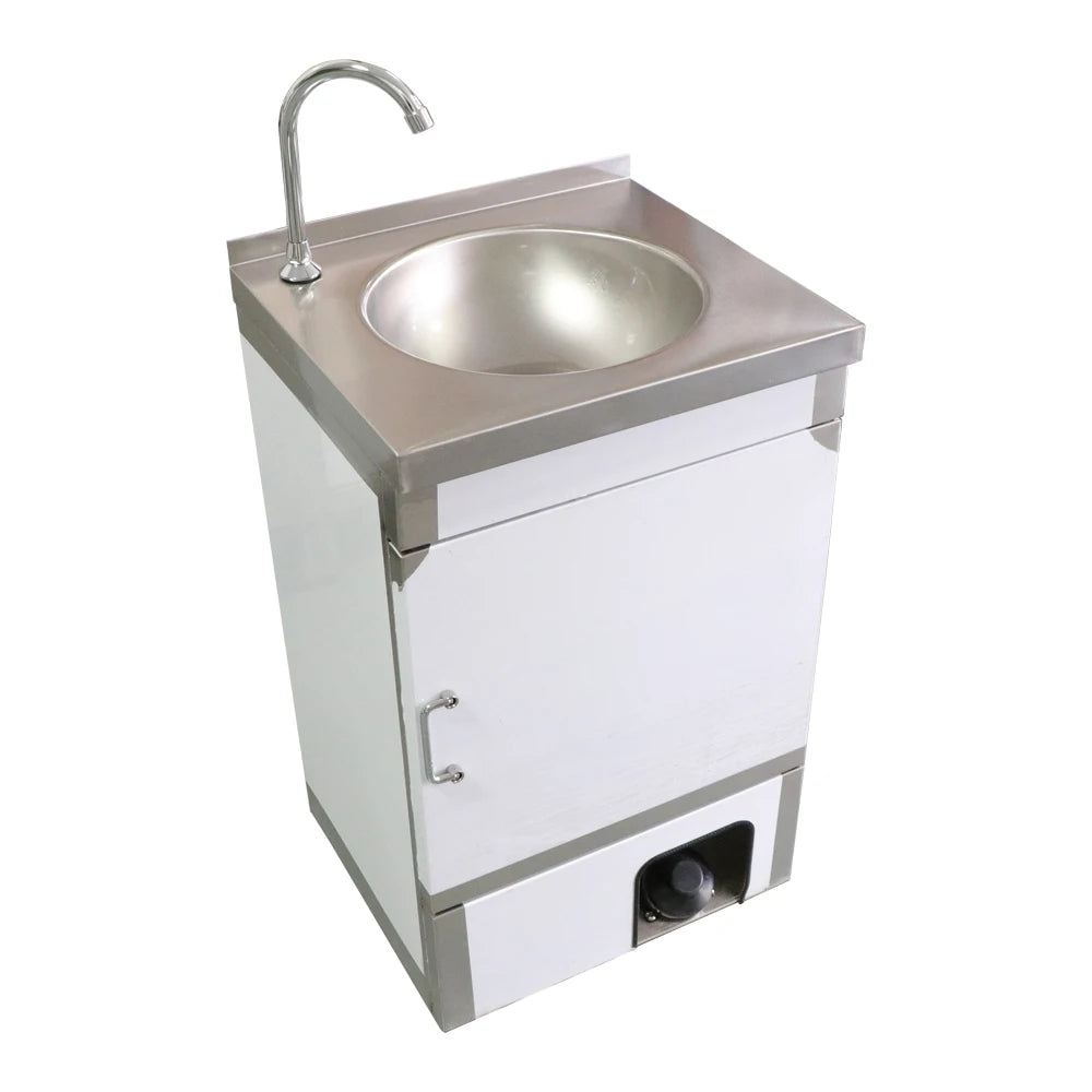Portable Outdoor Hand Wash Sink Without Hot Water Single Bowl Style 15l Water Tank Included Foot Switch Free Standing with Wheel