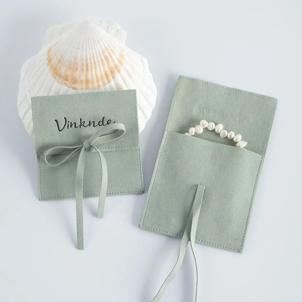 9x9cm Light Green New Arrival Custom Suede Microfiber Jewelry Packaging Pouch Bow Pouches for Coins Necklace Bracelet