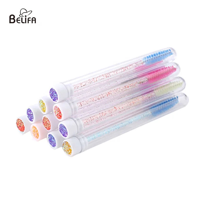 Belifa Disposable Mascara Wand Tubes Eyelash with Colorful Cover Cap Disposable Mascara Wands with Tubes