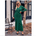 2023 Autumn New Arrival Women Long Sleeve Maxi Dress Fashion Solid Color Slim V-neck Party Dress