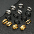 Men's Fashion Stainless Steel Rings Durable Black and Gold Band Set Hypoallergenic Jewelry for Weddings and Gifts
