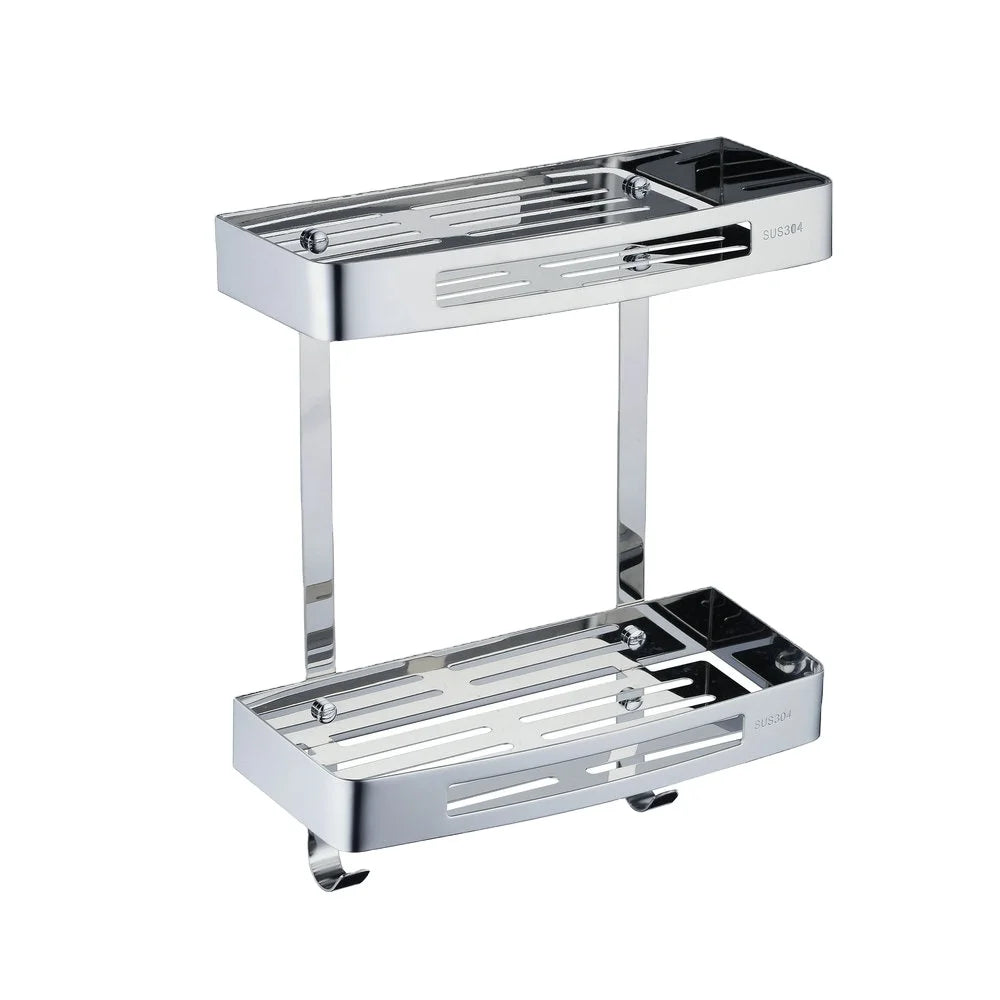 Hotel Bathroom Towel Shelf SUS304 Salon Wall Storage Basket With 2 Tiers