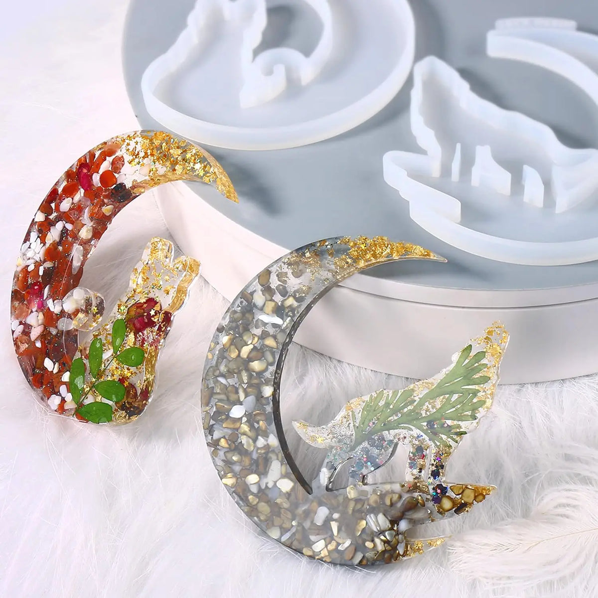 Wholesale Resin Molds Crescents Moon Epoxy Molds Silicone Molds for Epoxy Resin Wolf with Moon Cat Horse Deer MegaBDM