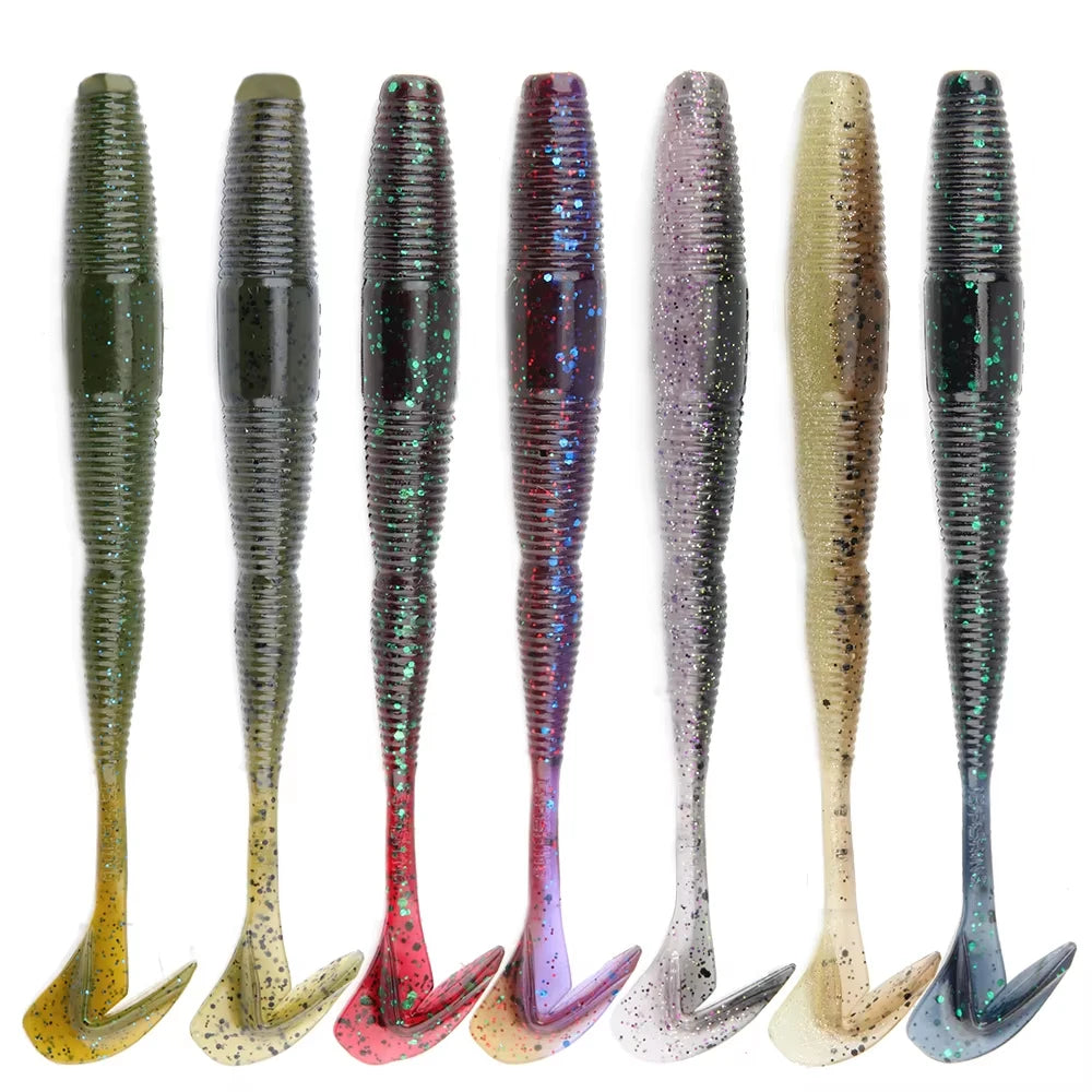 Spinpoler Soft Fishing Lure Rubber Worm 5.5"/7" Plastic Gear Segmented Artificial Bait Freshwater Sea Bass Fishing Tackle