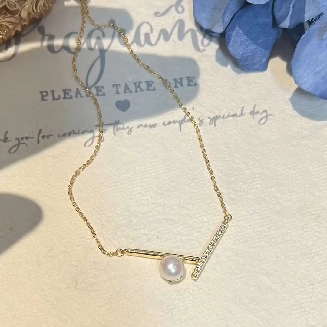 Zhuji Jewelry 7-8MM V-Shaped Chopsticks Necklace with Natural Freshwater Pearl Pendant Popular Pearl Necklaces