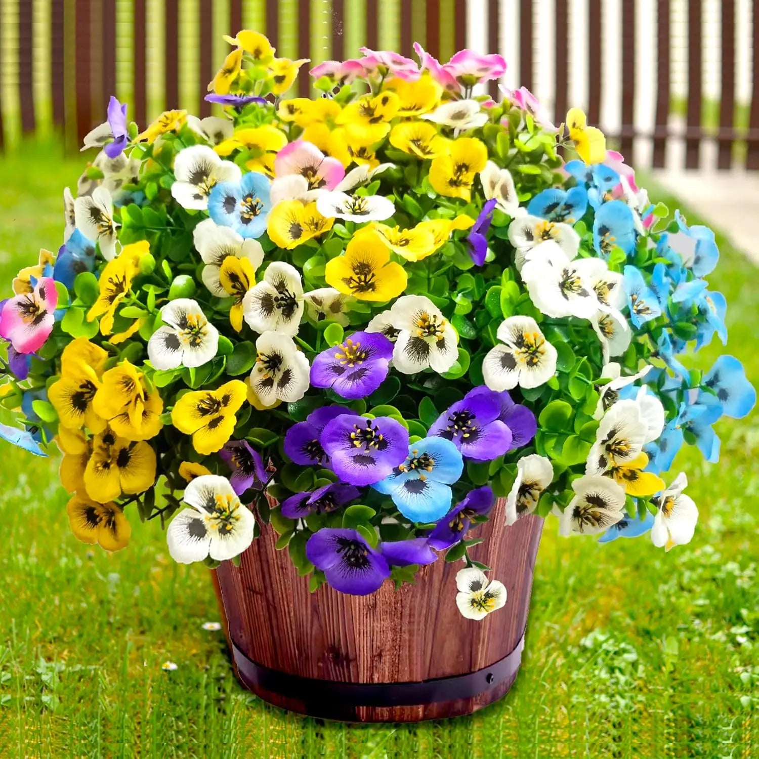 Artificial Pansy Flowers Plants Silk Shrubs Greenery Plants for Porch Garden Patio Window Box Home Wedding Party Decoration