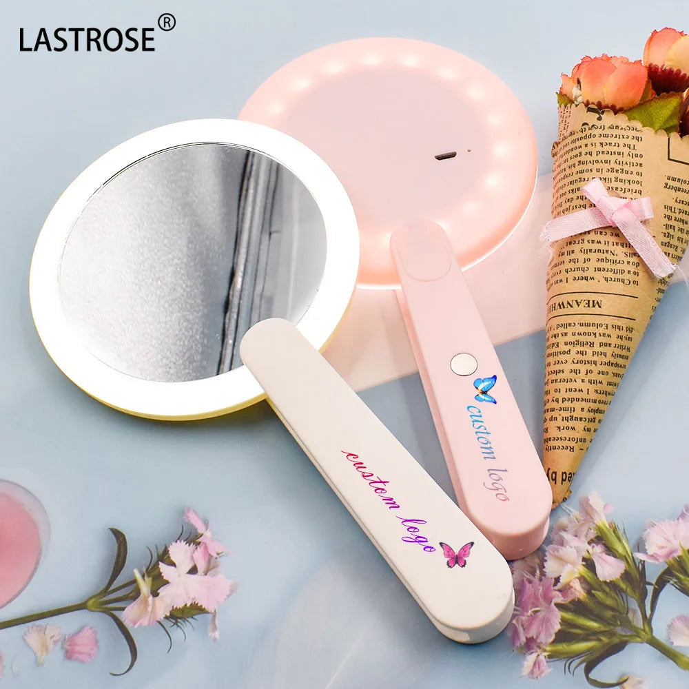 Handheld Round LED Pocket Mirror LED Lights Travel Small Portable Makeup Mirror