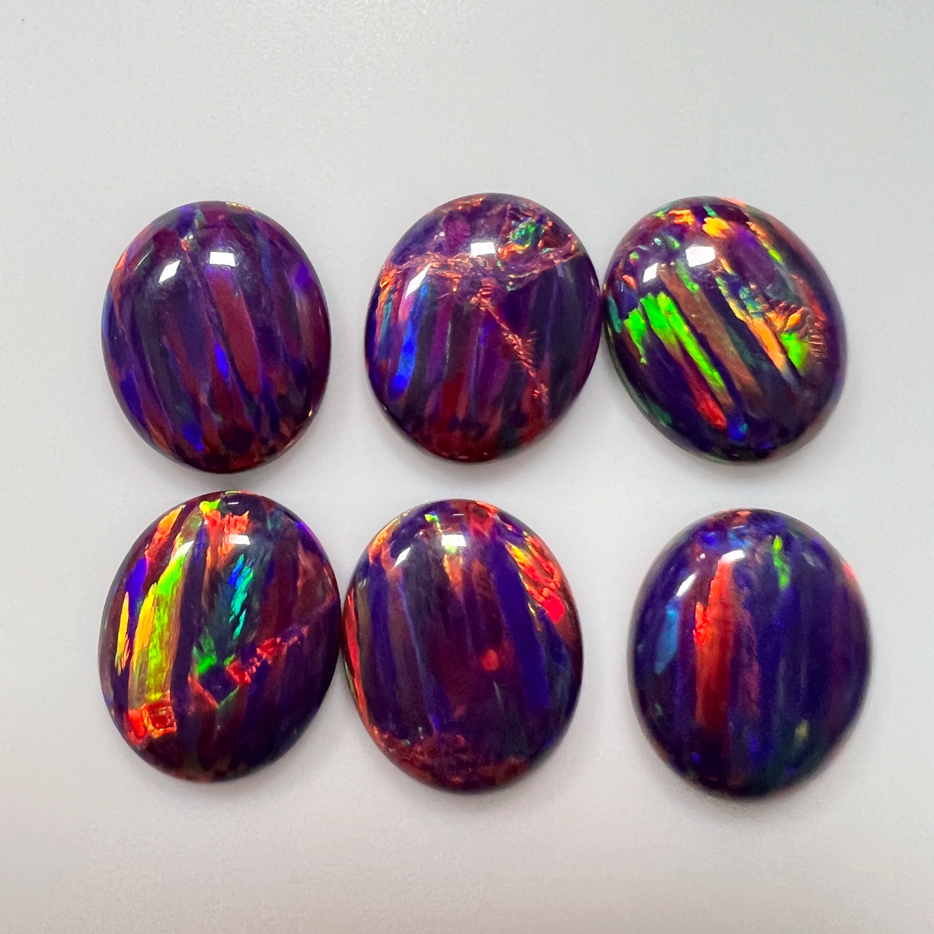 Synthetic Opal 10x12mm Striped Fire Black Blue Pink Purple Opal Flatback Oval Cabochon Loose Opal Stone