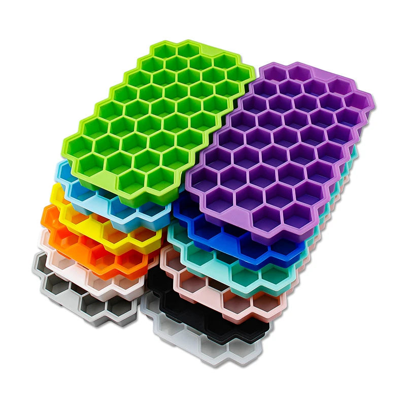 Food Grade Eco-friendly Silicone Honeycomb Shape Ice Cube Tray Mold 37 Holes with Lids for Cone Holders and Ice Cream Tools