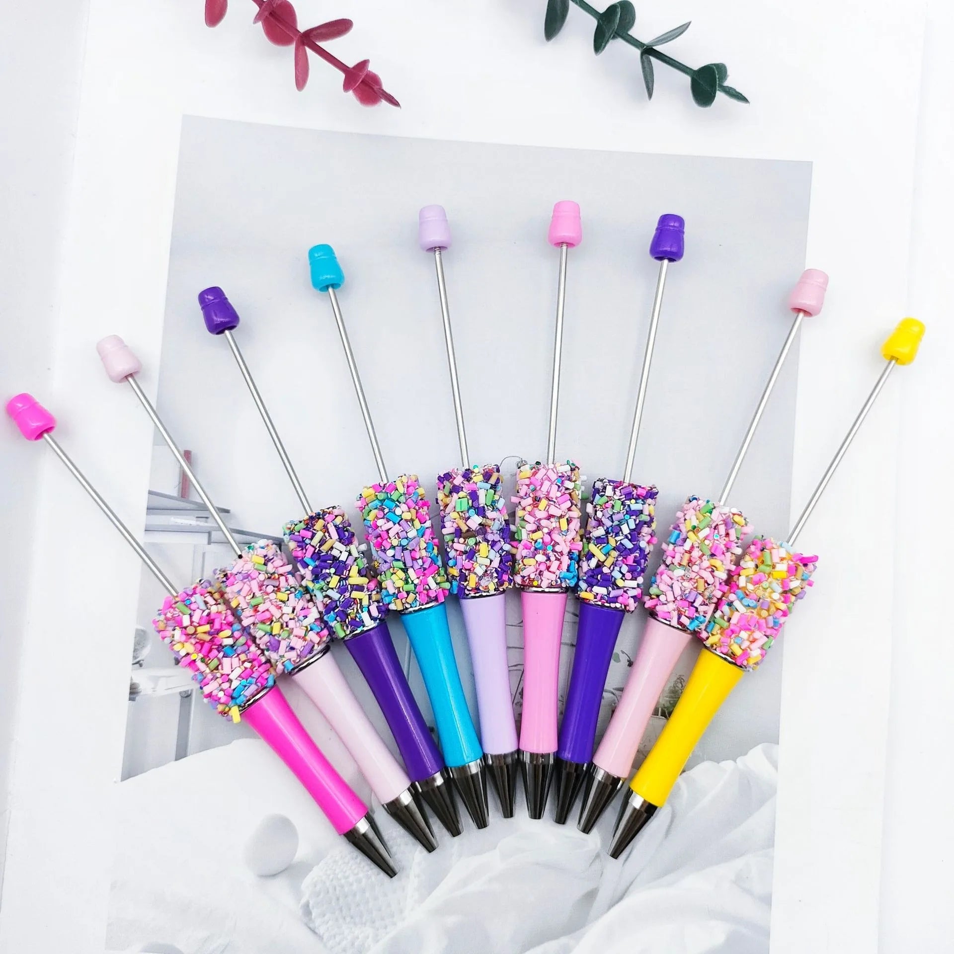 Candy Glitter Add a Bead Jewelry Ball Pens Decorative Beaded Gift Ballpoint Plastic Bead for DIY Refillable Beadable Pen Blanks