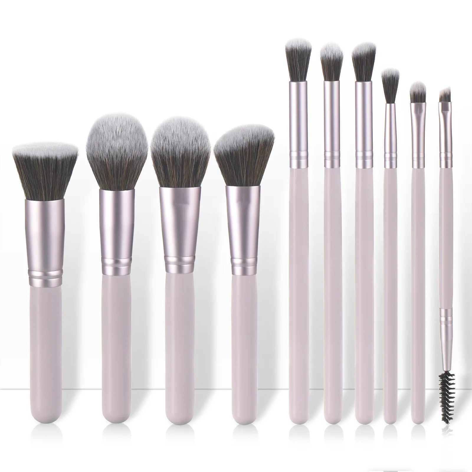 Vegan Synthetic Hair Wood Handle Pink Makeup Brushes Private Label Travel Style 10pcs Thread Handle Makeup Brush Set With Bag