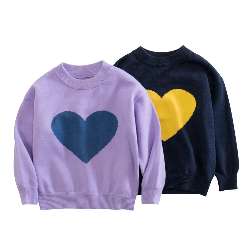 Wholesale custom children's new 2025 spring girls sweater bottoming shirt love solid children knitted sweater