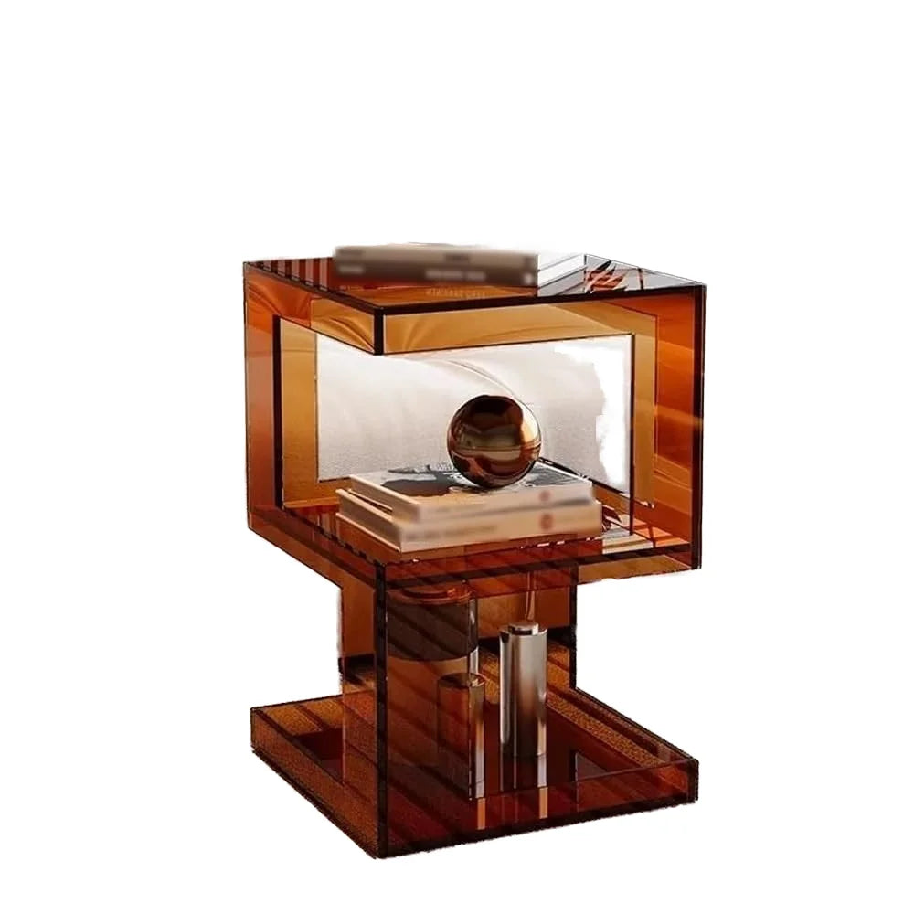 HJAGDJ Brown Acrylic Side Table Multifunctional Clear Coffee & Nightstand Modern Design Home Accent Storage for Living & Bedroom